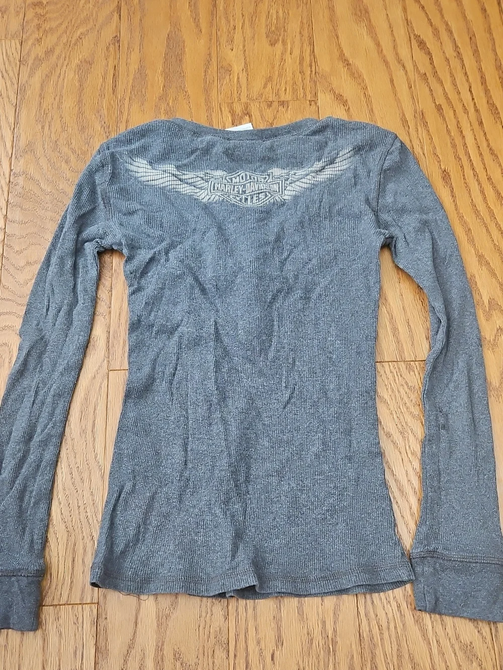 Vintage Y2K Harley Davidson Heather Gray Thermal Henley Long Sleeve Top XS